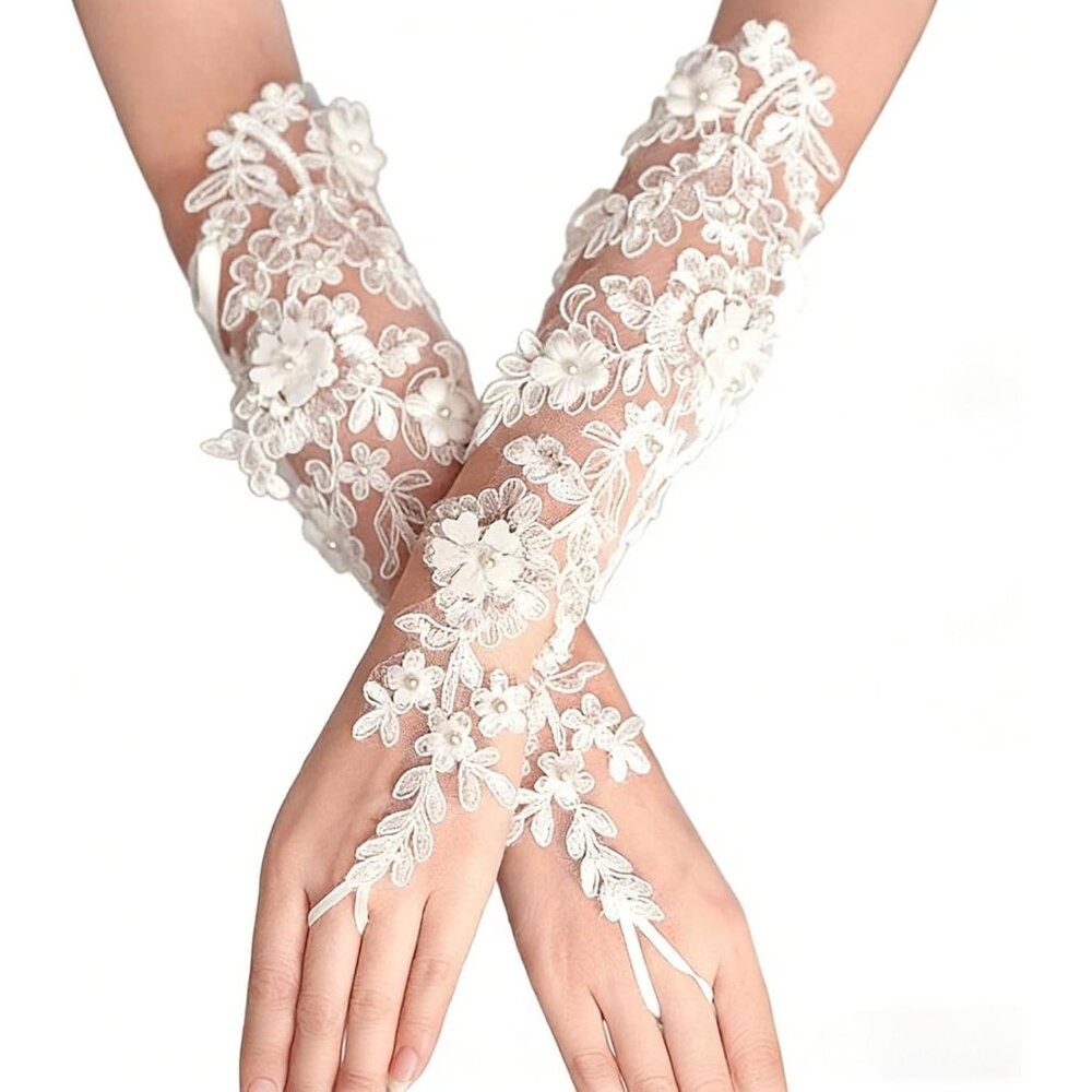 Women's White Rhinestone Crochet Gloves Formal Events Bridal Weddings Parties